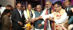 Dr. Rakesh Kumar, Core Committee Member Bharat Tex Trade Federation; Shri Urkhao Gwra Brahma, Minister for Handloom, Textile & Sericulture, Soil Conservation, and Welfare of Bodoland - Government of Assam, Shri Rakesh Sachan, Minister for Khadi and Villages Industries of Uttar Pradesh, Shri Giriraj Singh, Union Minister - Ministry of Textiles, Government of India, Shri Pabitra Margherita, Minister of State - Ministry of Textiles