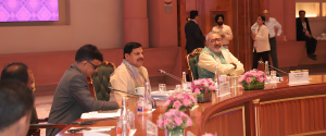 Shri Giriraj Singh, Hon’ble Union Minister of Textiles, Government of India, and Dr. Mohan Yadav, Hon’ble Chief Minister of Madhya Pradesh, during the Madhya Pradesh State Session at Bharat Tex 2026.